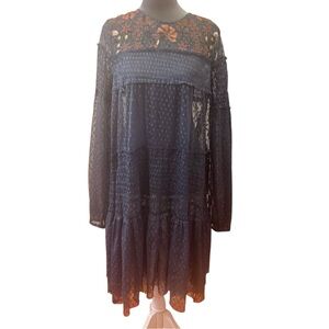 Anthropologie Maeve Navy Floral Embroidered Dress